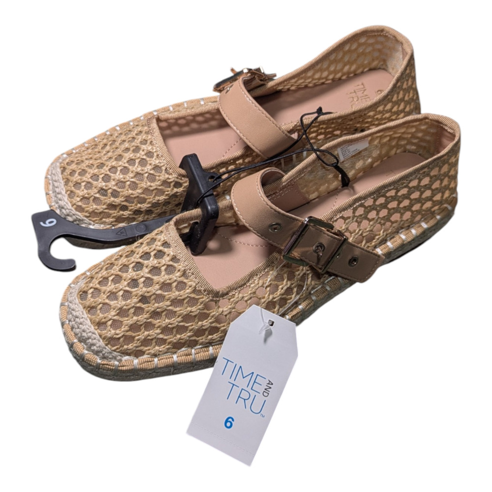 Time And Tru - Espadrille - Mary Jane Flats - Size 6 - NWT - Tan